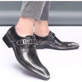 Pointed British Style Mannen lederen schoenen Buckle Lage Hiel schoenen  Maat:48 (Wijn Rood)