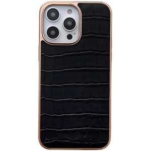 Voor iPhone 14 Pro Max Nano Galvaniseren Krokodil Textuur Lederen Telefoon Case (Zwart)