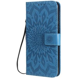 For Huawei Enjoy Z Pressed Printing Sunflower Pattern Horizontal Flip PU Leather Case Holder & Card Slots & Wallet & Lanyard(Blue)