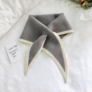 Autumn & Winter Knitted Woolen Scarf Women Two-colors Mini Triangle Scarf Warm Scarf  Length (CM): 80-100cm(Sky Gray)