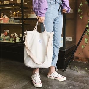 Casual Solid Color Canvas Shoulder Diagonal Bag Large Capacity Backpack Bag (White)