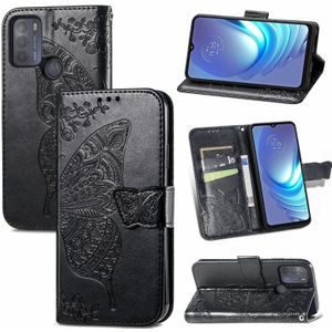 For Motorola Moto G50 Butterfly Love Flowers Embossed Horizontal Flip Leather Case with Holder & Card Slots & Wallet & Lanyard(Black)