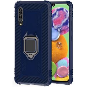 For Galaxy A50 Carbon Fiber Protective Case with 360 Degree Rotating Ring Holder(Blue)