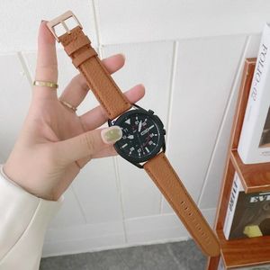 Voor Samsung Galaxy Watch 3 45mm Naaien Litchi Textuur Lederen Vervanging Strap Watchband (Brown)