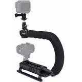 PULUZ U/C Shape Portable Handheld DV Bracket Stabilizer Kit with Cold Shoe Tripod Head & Phone Clamp & Quick Release Buckle & Long Screw for All SLR Cameras and Home DV Camera