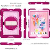 360 Degree Rotation Contrast Color Shockproof Silicone + PC Case with Holder & Hand Grip Strap & Shoulder Strap For iPad 9.7 2018 / 2017 / Air / Air 2 / Pro 9.7 (Rose Red+Pink)