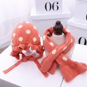 C0109 2 in 1 Dot Double-layer Children Knitted Hat + Scarf Set(Rubber Red)