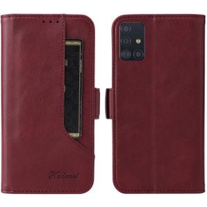 Voor Samsung Galaxy A51 4G Dual Buckle Card Wallet Calf Leren Telefoonhoes (Wijnrood)