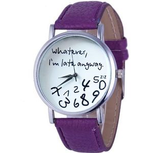 Alphabet Number Pattern Leather Strap Watch(Purple)