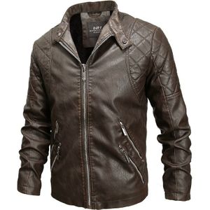 Autumn And Winter Fashion Tide Male Leather Jacket (Color:Coffee Size:XXXL)