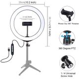 PULUZ 10.2 inch 26cm USB 10 Modes 8 Colors RGBW Dimmable LED Ring Vlogging Photography Video Lights with Cold Shoe Tripod Ball Head & Phone Clamp(Black)