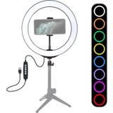 PULUZ 10.2 inch 26cm USB 10 Modes 8 Colors RGBW Dimmable LED Ring Vlogging Photography Video Lights with Cold Shoe Tripod Ball Head & Phone Clamp(Black)