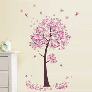 2 PCS Tree Flower Floral Butterflies Wall Stickers Decals Living Room Bedroom TV Sofa Background Decor Wall Decals Mural