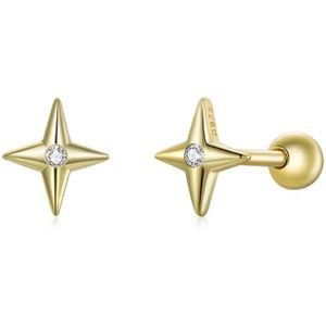 S925 Sterling Silver Golden Stars Ear Studs Women Earrings