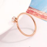 3 PCS Very Fine Six-Claw Single Diamond Ring Diamond-Set Titanium Steel Women Ring  Size: US Size 7(Rose Gold)