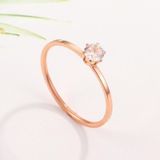 3 PCS Very Fine Six-Claw Single Diamond Ring Diamond-Set Titanium Steel Women Ring  Size: US Size 7(Rose Gold)