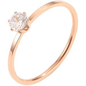 3 PCS Very Fine Six-Claw Single Diamond Ring Diamond-Set Titanium Steel Women Ring  Size: US Size 7(Rose Gold)