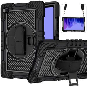 360 Degree Rotation Contrast Color Shockproof Silicone + PC Case with Holder & Hand Grip Strap & Shoulder Strap For Samsung Galaxy Tab A7 10.4 (2020) T500/T505(Black)