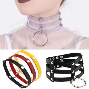 Harajuku Fashion Punk Gothic Rivets Collar Hand 3-rows Caged Leather Collar Necklace (Dark Blue+Yellow+Dark Blue)