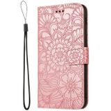 For Samsung Galaxy J8 Skin Feel Embossed Sunflower Horizontal Flip Leather Case with Holder & Card Slots & Wallet & Lanyard(Rose Gold)