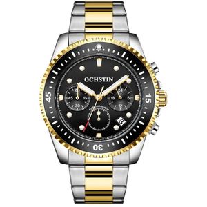 OCHSTIN 7019C multifunctioneel quartz waterdicht lichtgevend stalen band herenhorloge (zwart + goud)