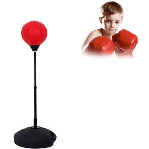 Children Base Version Height Adjustable Vertical PU Leather Vent Ball Boxing Speed Ball Family Fitness Equipment without Gloves(Red)