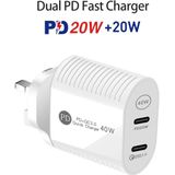 40W Dual Port PD / Type-C Fast Charger with Type-C to 8 Pin Data Cable  UK Plug(White)