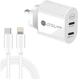 40W Dual Port PD / Type-C Fast Charger with Type-C to 8 Pin Data Cable  UK Plug(White)