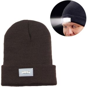 Unisex Warm Winter Polyacrylonitrile Knit Hat Adult Head Cap with 5 LED Light (Coffee)