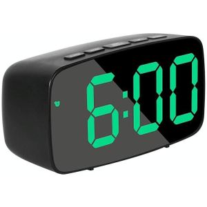 Mirror Bedside Alarm Clock Battery Plug-In Dual-Purpose LED Clock  Colour: Arc-shaped Black Shell (Black Surface Green Light)