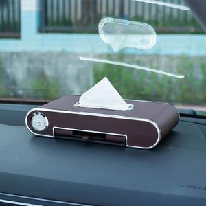 Car Dashboard Diamond Paper Towel Box with Temporary Parking Phone Number Card & Phone Holder & Clock(Coffee)