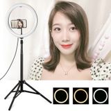 PULUZ 1.65m Tripod Mount +  11.8 inch 30cm Curved Surface USB 3 Modes Dimmable Dual Color Temperature LED Ring Vlogging Video Light  Live Broadcast Kits with Phone Clamp(Black)