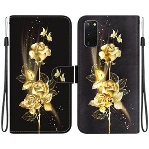 Voor Samsung Galaxy S20 Kristaltextuur Gekleurde Tekening Leren Telefoonhoesje (Gouden Vlinder Roos)