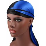 Double-coloured Silk Satin Long-tailed Pirate Hat Turban Cap Chemotherapy Cap (Black Blue)