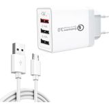 SDC-30W 2 in 1 USB to Micro USB Data Cable + 30W QC 3.0 USB + 2.4A Dual USB 2.0 Ports Mobile Phone Tablet PC Universal Quick Charger Travel Charger Set  EU Plug