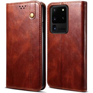 For Samsung Galaxy S20 UItra Simple Wax Crazy Horse Texture Horizontal Flip Leather Case with Card Slots & Wallet(Brown)