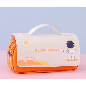 2 PCS Large-Capacity Pencil Case Student Cute Portable Stationery Bag Cartoon Multifunctional Stationery Box(Orange)