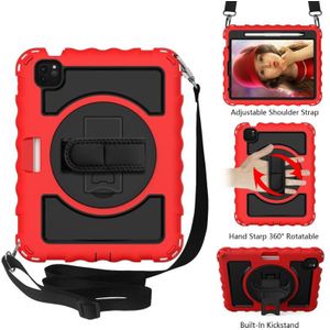 For iPad Air 2020 10.9 360 Degree Rotation PC + Silicone Shockproof Combination Case with Holder & Hand Grip Strap & Neck Strap & Pen Slot Holder(Red)