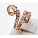 Vintage Serpentine Gemstone Ring Zircon Rose Gold Ring  Ring Size:9(Orange)