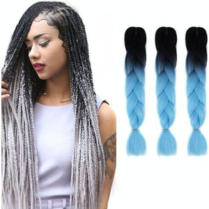 Fashion Color Gradient Individual Braid Wigs Chemical Fiber Big Braids  Length: 60cm(53 Black+Sky Blue)