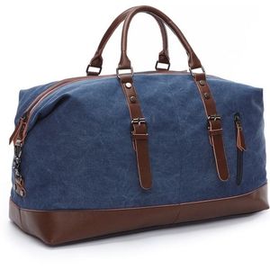 Canvas Leather Men Travel Bags Carry on Luggage Bags Men Duffel Bags Handbag Travel(Blue)