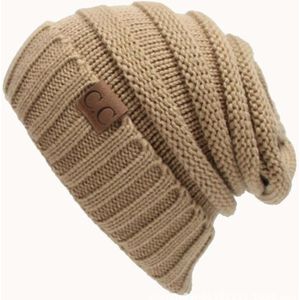 CC Letter Solid Color Wool Hats Concise Knitting Hat(Khaki)