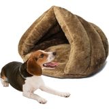 Triangular Cat Kennel Warm Thicken Mongolian Yurt Pet Dogs Cats House Size: L  45×45×33cm (Brown)
