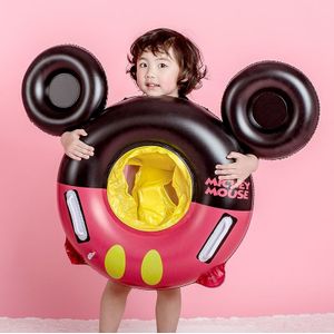 Baby Cartoon Inflatable Swimming Ring Lifesaving Ring Axillary Ring Suitable for Children Aged 2-6  Size: 86x65cm(Black Red)