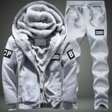 2 in 1 Winter Letter Pattern Plus Velvet Thick Hooded Jacket + Trousers Casual Sports Set for Men (Color:Grey Size:XXXL)