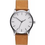 Men Simple Matte Leather Belt Quartz Watch(Brown)