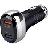 YSY-312 2 in 1 18W Portable QC3.0 Dual USB Car Charger + 1m 3A USB to USB-C / Type-C Data Cable Set(Black)