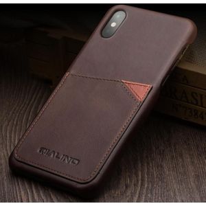 For iPhone X / XS QIALINO Shockproof Cowhide Leather Protective Case with Card Slot(Dark Brown)