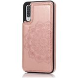 For Samsung Galaxy A70 Double Buckle Mandala Pattern PU+TPU Protective Case with Card Slots & Holder & Photo Frame(Rose Gold)