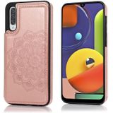 For Samsung Galaxy A70 Double Buckle Mandala Pattern PU+TPU Protective Case with Card Slots & Holder & Photo Frame(Rose Gold)
